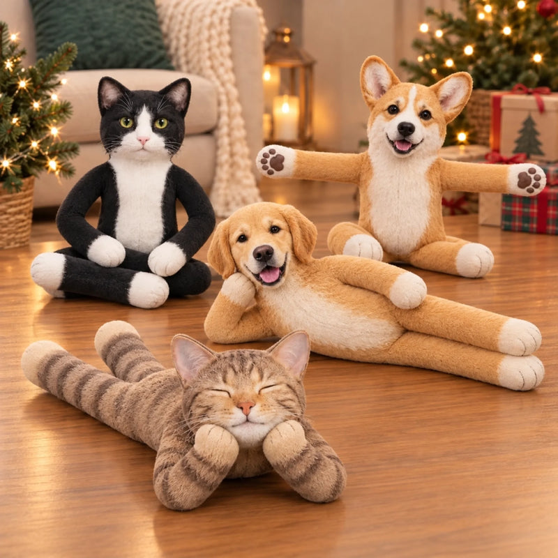 Custom Dog and Cat Photo Christmas Keepsake - Personalized Poseable Plush Doll - Pawsitively Naughty