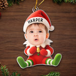 Custom Photo Elf Christmas Gifts for Kids - Personalized Acrylic Ornament - Too Cute To Be Naughty