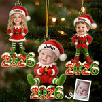 Custom Photo Elf Christmas Gifts for Kids - Personalized Acrylic Ornament - Too Cute To Be Naughty