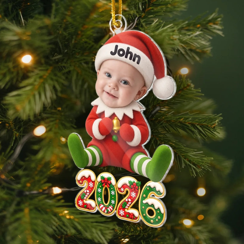 Custom Photo Elf Christmas Gifts for Kids - Personalized Acrylic Ornament - Too Cute To Be Naughty