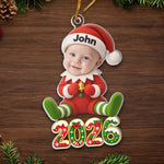 Custom Photo Elf Christmas Gifts for Kids - Personalized Acrylic Ornament - Too Cute To Be Naughty