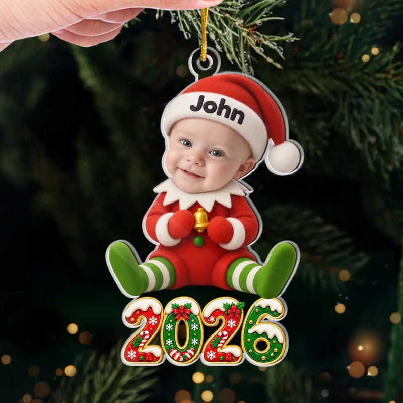 Custom Photo Elf Christmas Gifts for Kids - Personalized Acrylic Ornament - Too Cute To Be Naughty