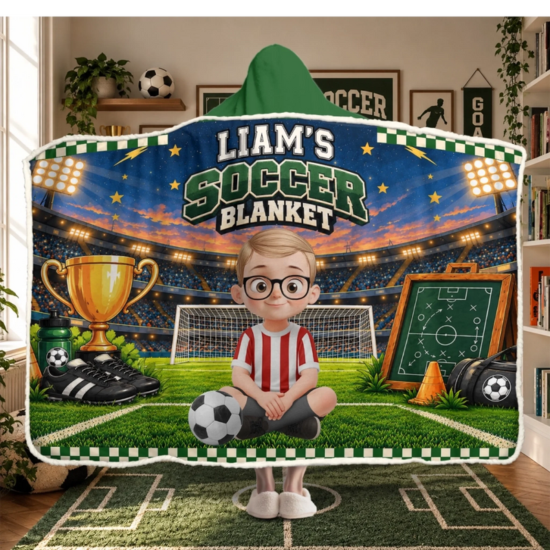 Custom Name Soccer Gifts For Kids - Personalized Wearable Blanket Hoodie - Born To Score