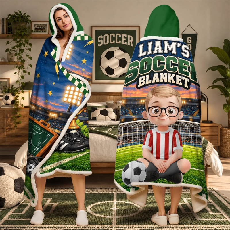 Custom Name Soccer Gifts For Kids - Personalized Wearable Blanket Hoodie - Born To Score