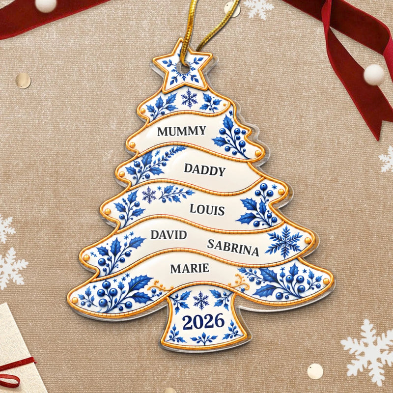 Custom Name Family Christmas Gifts - Personalized Acrylic Ornament - Blue And White