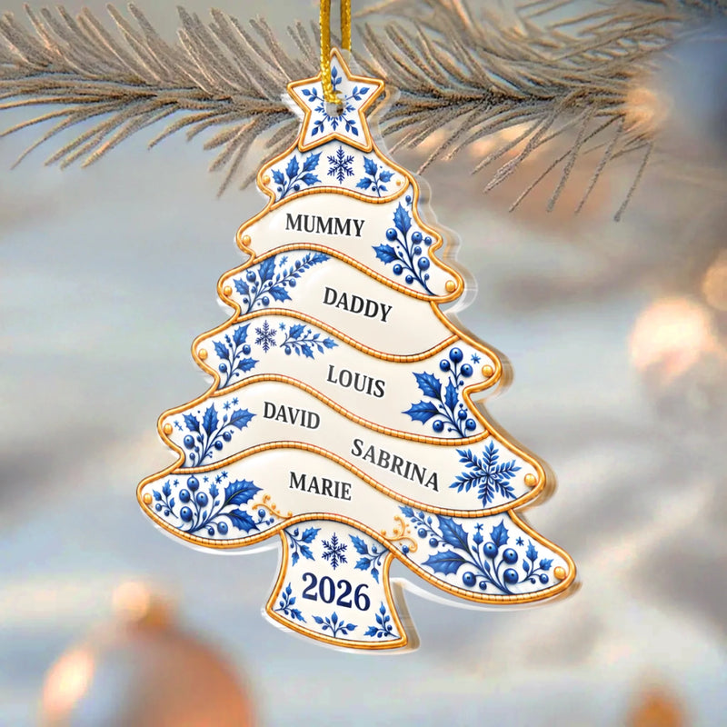 Custom Name Family Christmas Gifts - Personalized Acrylic Ornament - Blue And White