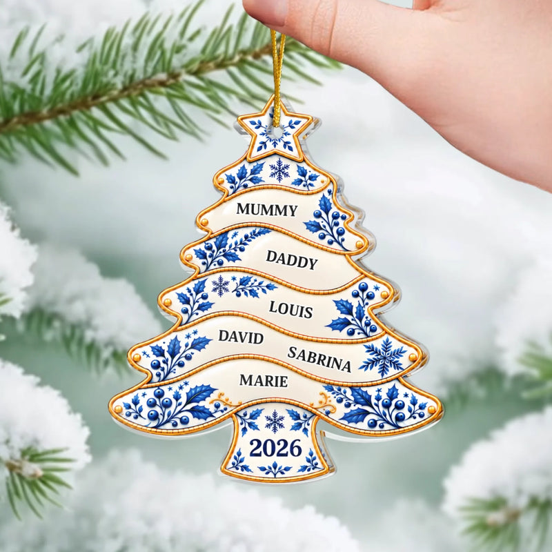 Custom Name Family Christmas Gifts - Personalized Acrylic Ornament - Blue And White