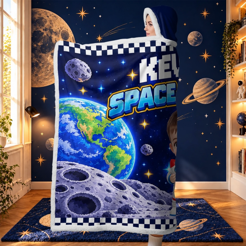 Custom Name Space Explorer Gifts for Kids - Personalized Wearable Blanket Hoodie - Future Space Explorer