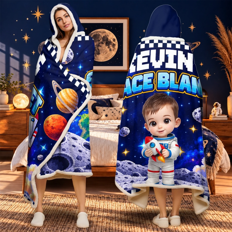 Custom Name Space Explorer Gifts for Kids - Personalized Wearable Blanket Hoodie - Future Space Explorer