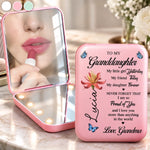 Custom Name Granddaughter Gifts - Personalized LED Compact Makeup Mirror - Forever My Little Girl