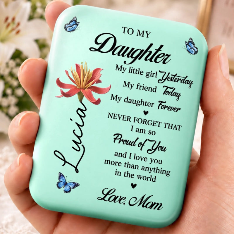 Custom Name Granddaughter Gifts - Personalized LED Compact Makeup Mirror - Forever My Little Girl
