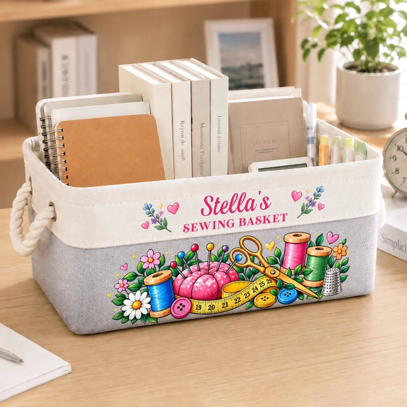Custom Name Sewing Room Decor - Personalized Storage Basket - Sewing Space