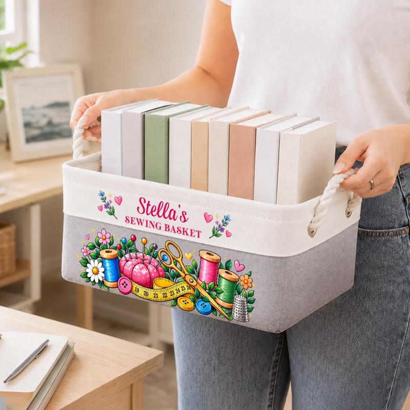 Custom Name Sewing Room Decor - Personalized Storage Basket - Sewing Space