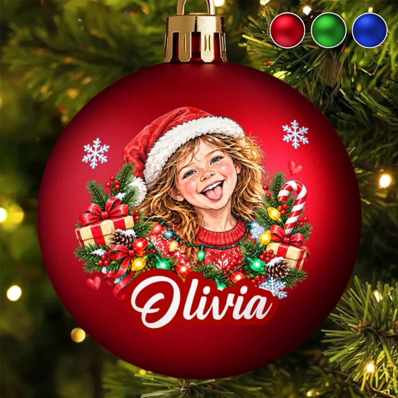 Custom Name Christmas Gifts for Kids - Personalized Photo Full Wrap Ball Ornament - Sparkle All Season Long