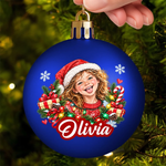 Custom Name Christmas Gifts for Kids - Personalized Photo Full Wrap Ball Ornament - Sparkle All Season Long