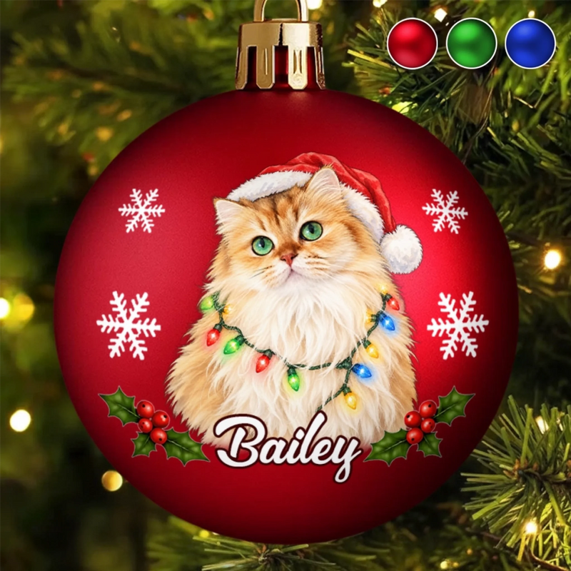 Custom Name Christmas Pet Gifts for Dog and Cat Lovers - Personalized Photo Full Wrap Ball Ornament - Santa’s Favorite Trouble Makers
