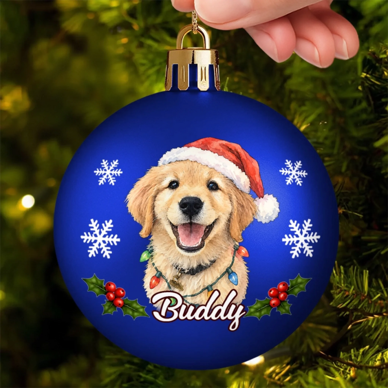 Custom Name Christmas Pet Gifts for Dog and Cat Lovers - Personalized Photo Full Wrap Ball Ornament - Santa’s Favorite Trouble Makers