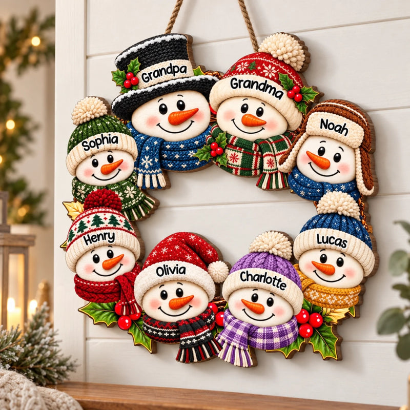 Custom Name Snowman Family Christmas Decor - Personalized Custom Shaped Wood Sign - Our Kind Of Snow Squad
