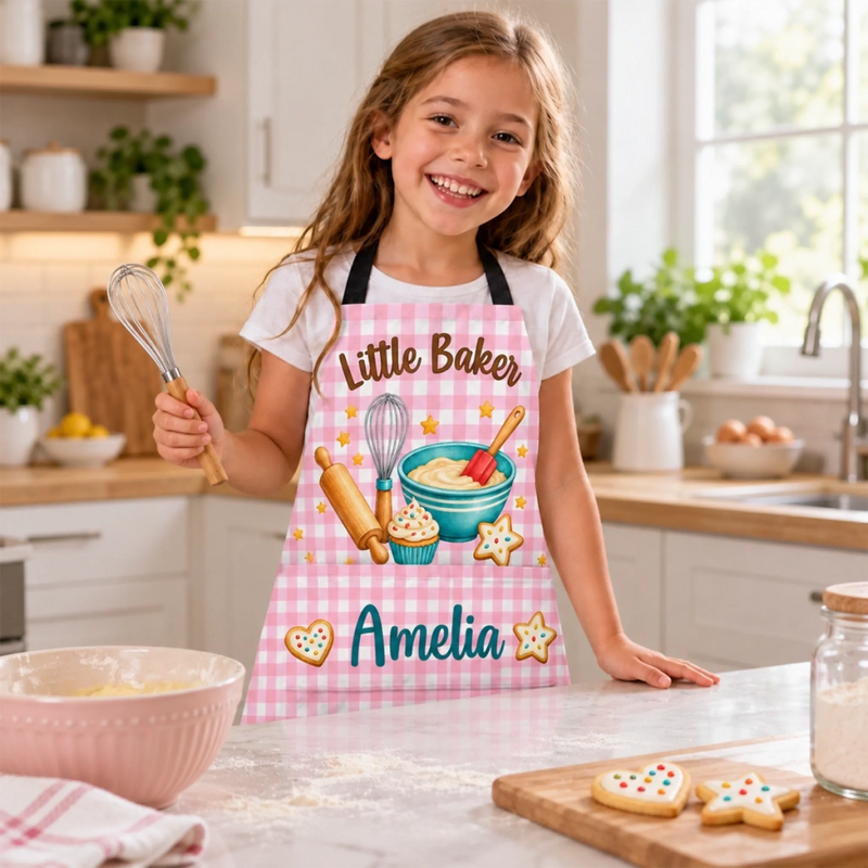 Custom Name Little Baker and Chef Gifts for Kids - Personalized Apron With Pocket - Whisking Up Happiness