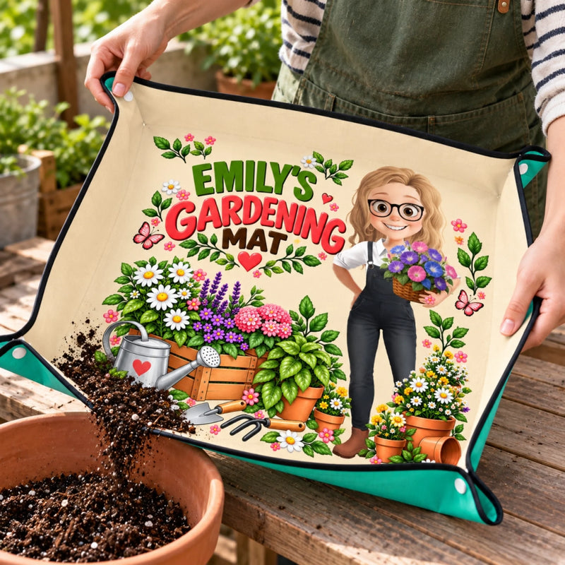 Custom Name Gardening Gifts for Plant Lovers - Personalized Foldable Gardening Mat