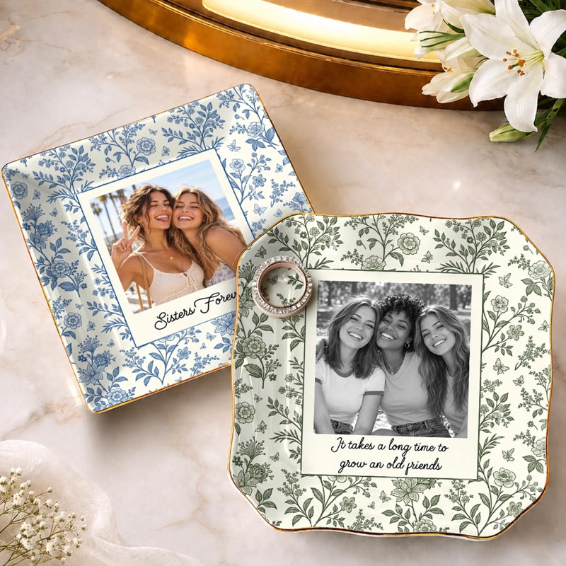 Custom Photo Friendship Gifts for Sisters and Besties - Personalized Jewelry Dish - Good Friends