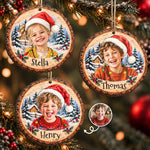 Custom Photo Name Christmas Keepsake for Kids - Personalized Wooden Ornament - Child’s Smile