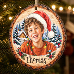 Custom Photo Name Christmas Keepsake for Kids - Personalized Wooden Ornament - Child’s Smile