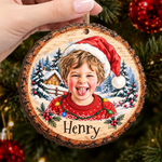 Custom Photo Name Christmas Keepsake for Kids - Personalized Wooden Ornament - Child’s Smile