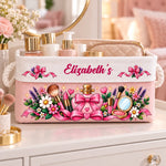 Custom Name Pink Bow Beauty Gifts for Women - Personalized Storage Basket