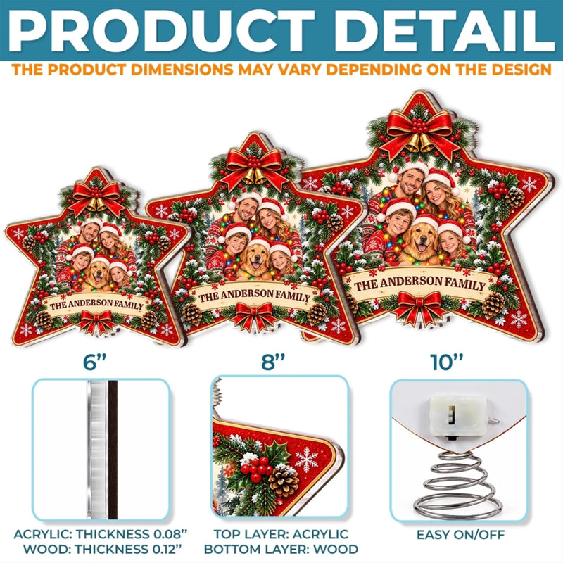 Custom Family Photo Christmas Decor - Personalized LED Tree Topper - Lucky Family
