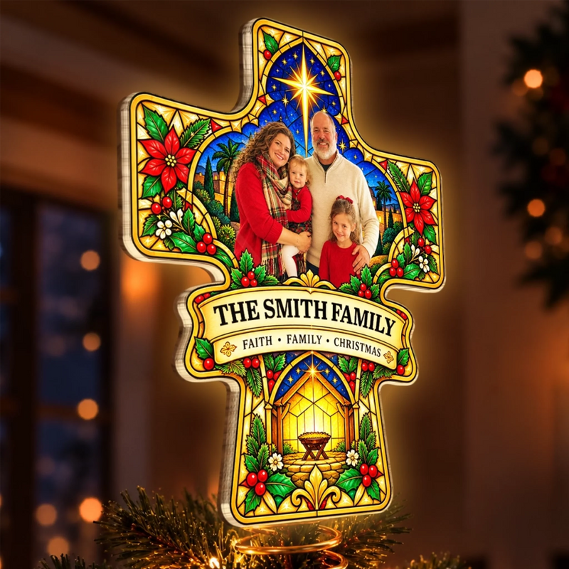 Custom Family Photo Nativity Christmas Decor - Personalized LED Tree Topper - Christmas Spirit
