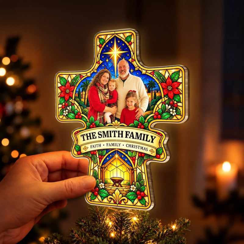 Custom Family Photo Nativity Christmas Decor - Personalized LED Tree Topper - Christmas Spirit