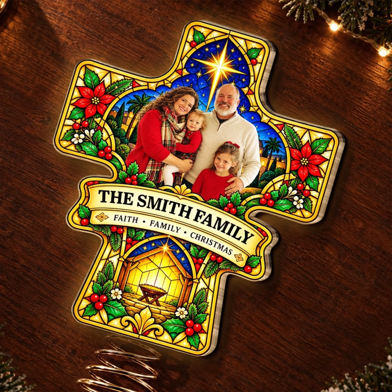 Custom Family Photo Nativity Christmas Decor - Personalized LED Tree Topper - Christmas Spirit