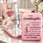 Custom Granddaughter Inspirational Gifts - Personalized LED Compact Makeup Mirror - Shine With Your Own Light