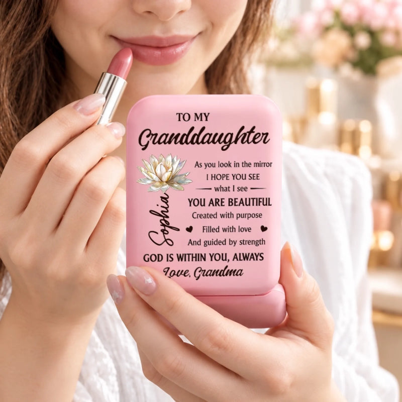 Custom Granddaughter Inspirational Gifts - Personalized LED Compact Makeup Mirror - Shine With Your Own Light