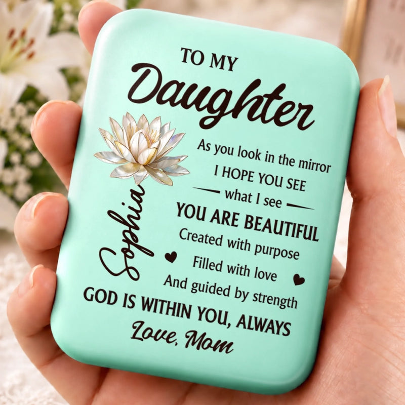Custom Granddaughter Inspirational Gifts - Personalized LED Compact Makeup Mirror - Shine With Your Own Light