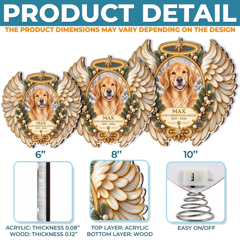 Custom Pet Photo Christmas Memorial Gifts - Personalized LED Tree Topper - Our Angle