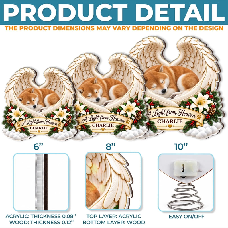 Custom Name Memorial Pet Christmas Decor - Personalized LED Tree Topper - Light From Heaven