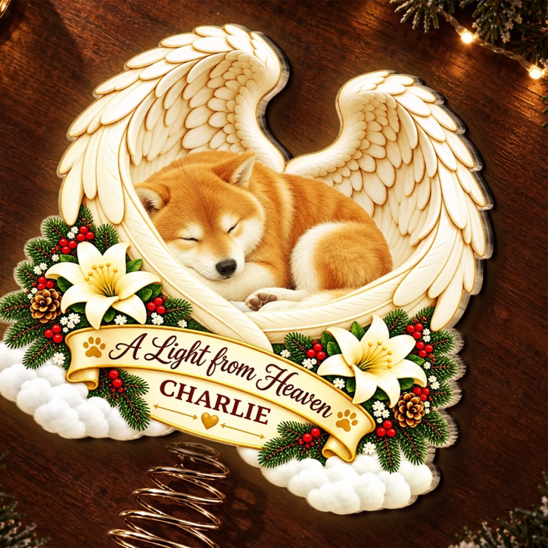 Custom Name Memorial Pet Christmas Decor - Personalized LED Tree Topper - Light From Heaven
