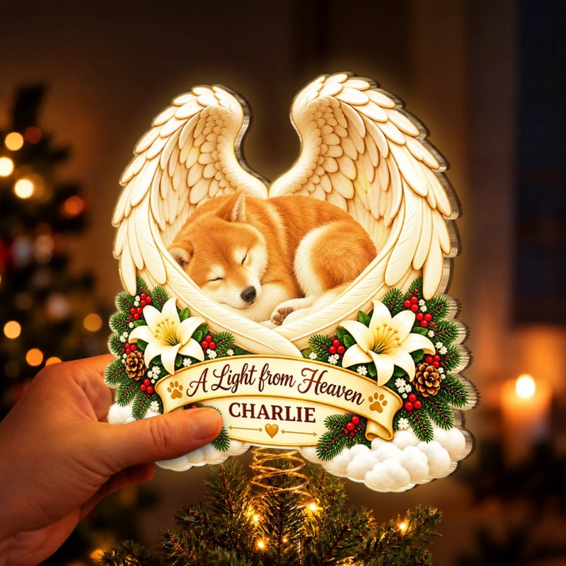 Custom Name Memorial Pet Christmas Decor - Personalized LED Tree Topper - Light From Heaven