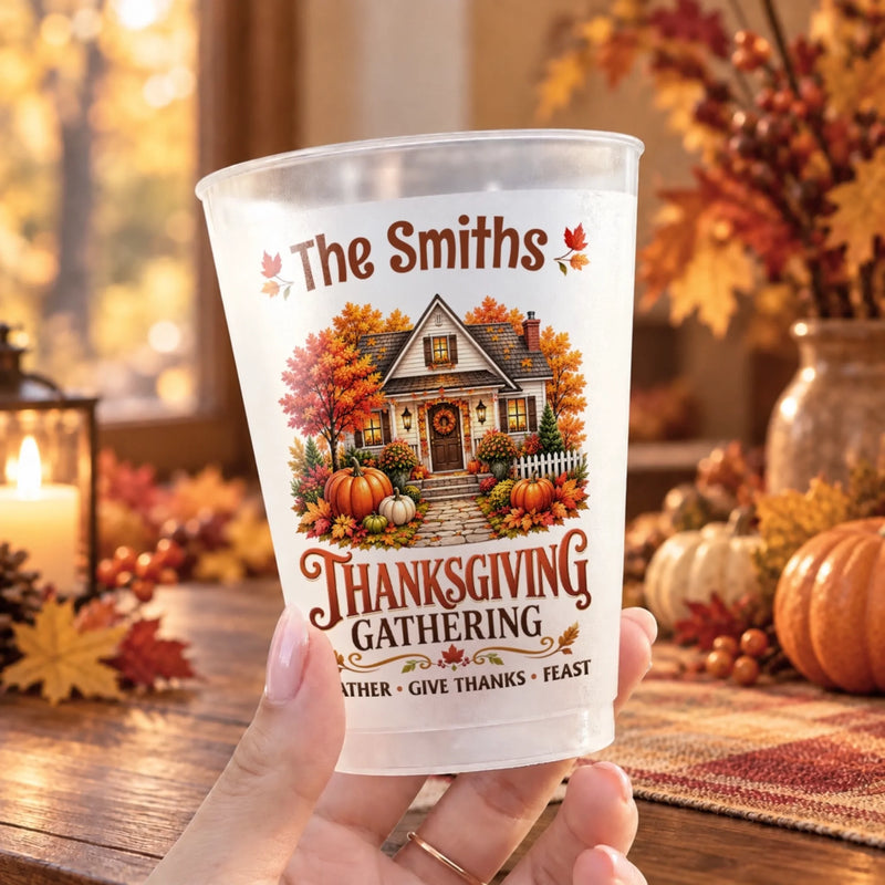 Custom Name Thanksgiving Turkey Gifts for Families - Personalized Plastic Cups - Colorful Autumn Leaves