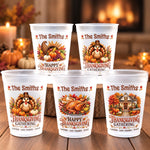 Custom Name Thanksgiving Turkey Gifts for Families - Personalized Plastic Cups - Colorful Autumn Leaves