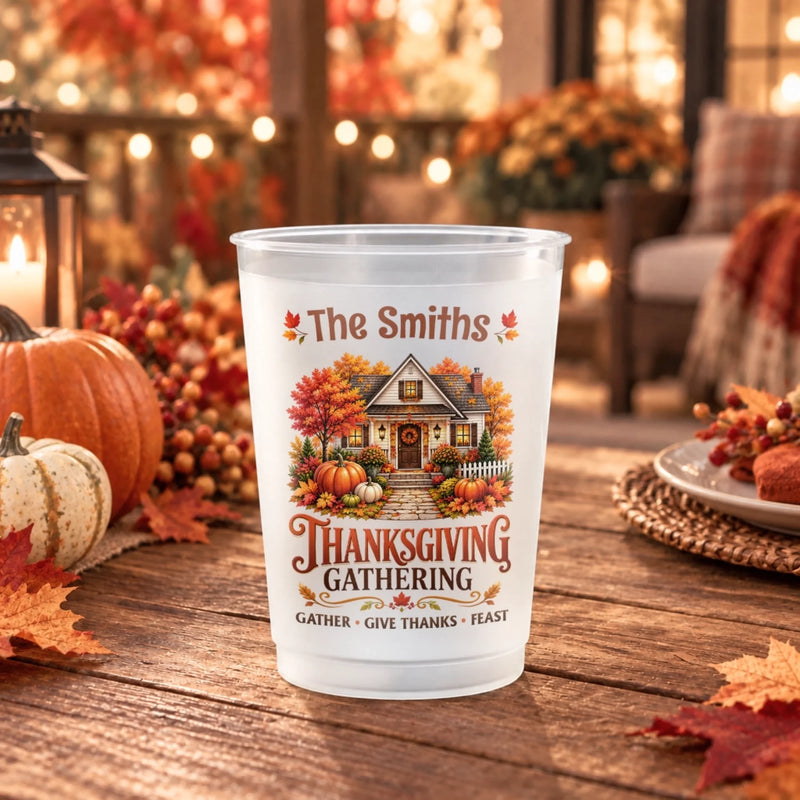 Custom Name Thanksgiving Turkey Gifts for Families - Personalized Plastic Cups - Colorful Autumn Leaves