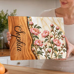 Custom Name Floral Kitchen Decor Gifts For Her - Personalized Glass Cutting Board - Bloom With Grace