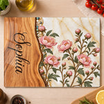 Custom Name Floral Kitchen Decor Gifts For Her - Personalized Glass Cutting Board - Bloom With Grace