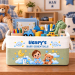 Custom Name Baby Essentials Gifts for New Parents - Personalized Storage Basket - Small Wonders Big Smiles