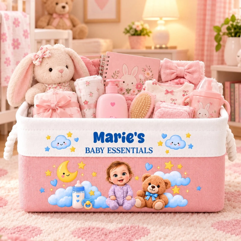 Custom Name Baby Essentials Gifts for New Parents - Personalized Storage Basket - Small Wonders Big Smiles