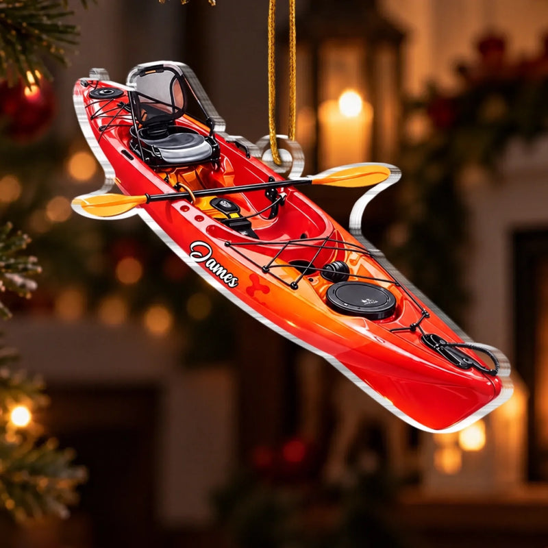 Custom Name Kayak Christmas Gifts for Kayaking Enthusiasts - Personalized Acrylic Ornament - Go With The Flow