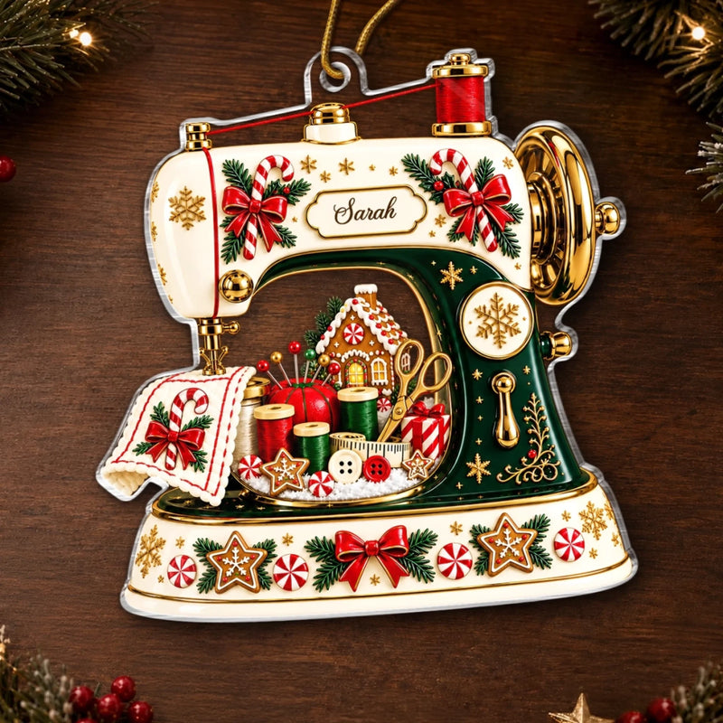 Custom Name Christmas Sewing Machine Gifts for Seamstresses - Personalized Acrylic Ornament - Making Things