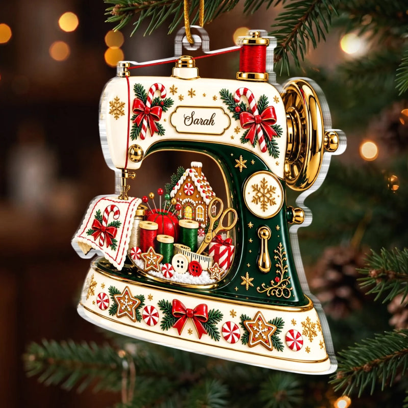 Custom Name Christmas Sewing Machine Gifts for Seamstresses - Personalized Acrylic Ornament - Making Things
